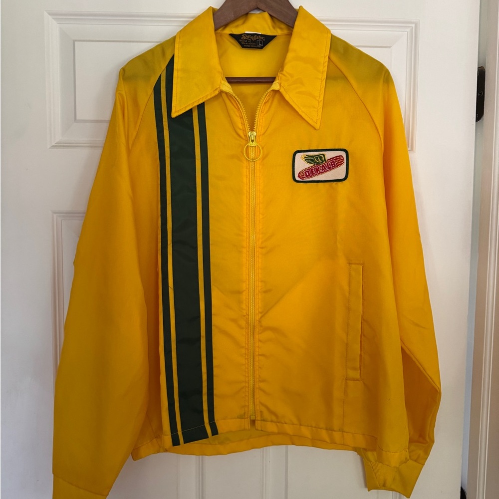 Yellow Windbreaker with Green Stripes